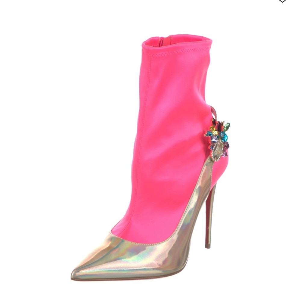 Christian Louboutin Pink and Gold Heeled Boots